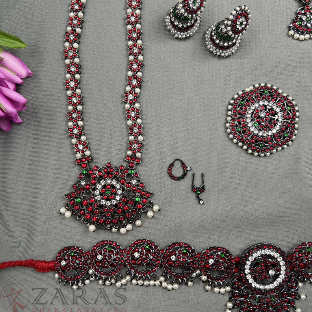 Bharatanatyam Dance Black Jewellery - Flower Full Set Kemp RGS image 3