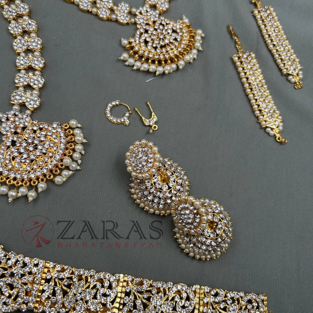 Bharatanatyam Dance Jewellery - D Manga White Stone Full Set image 4