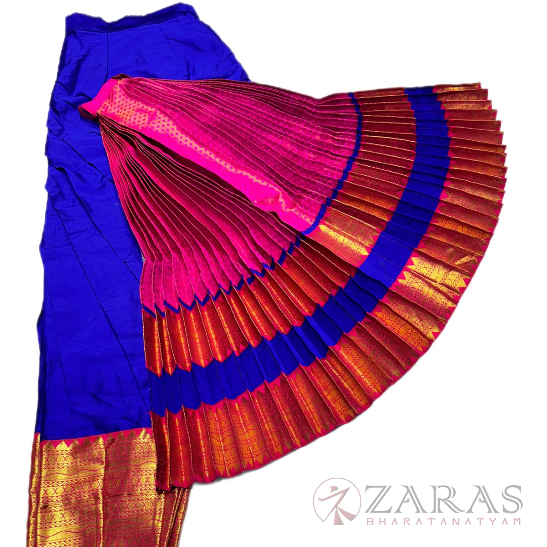 Bharatanatyam Dance Costume Readymade - Blue with Pink Brocade image 1