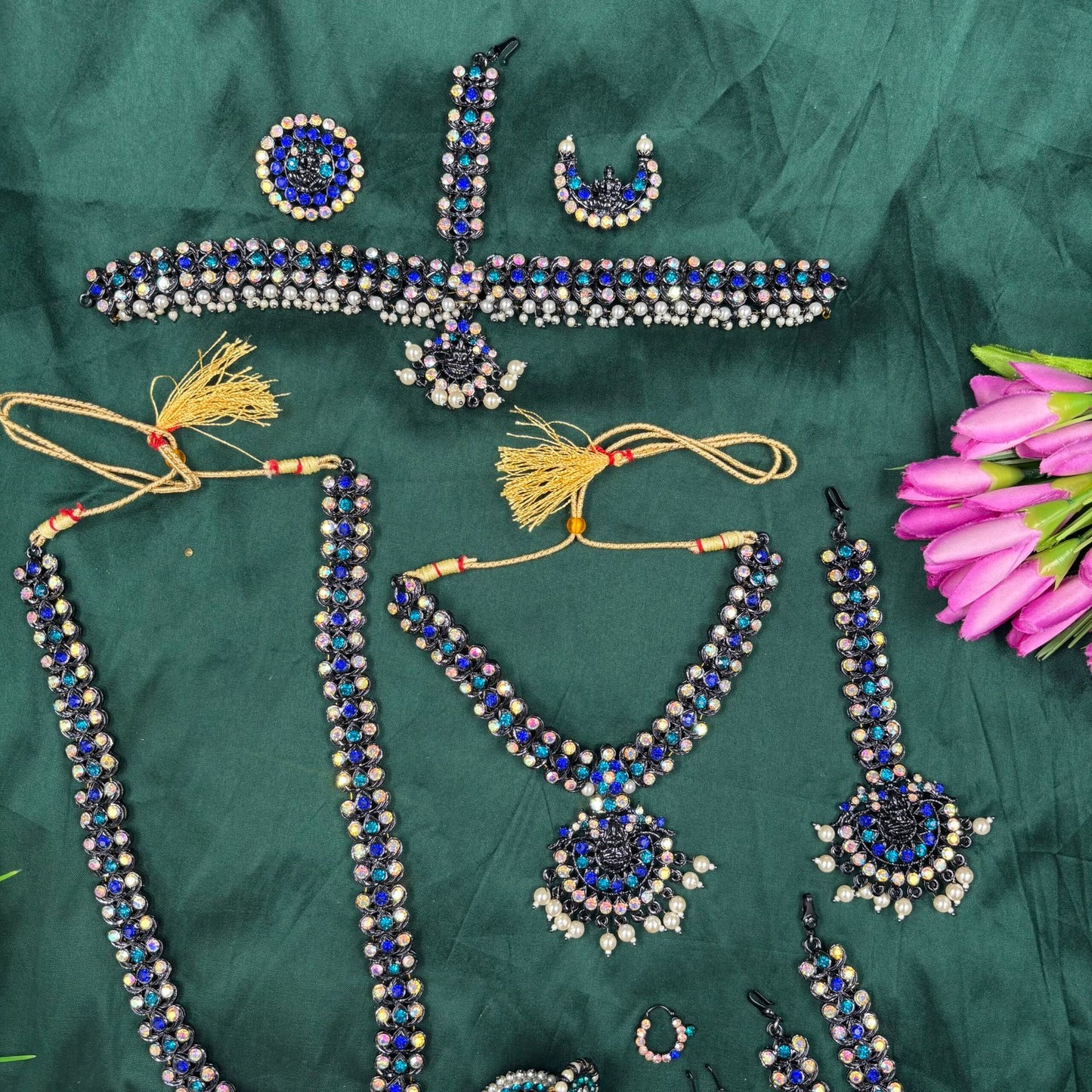 Bharatanatyam Dance Jewellery Full set - D Manga Design WB Stone image 3