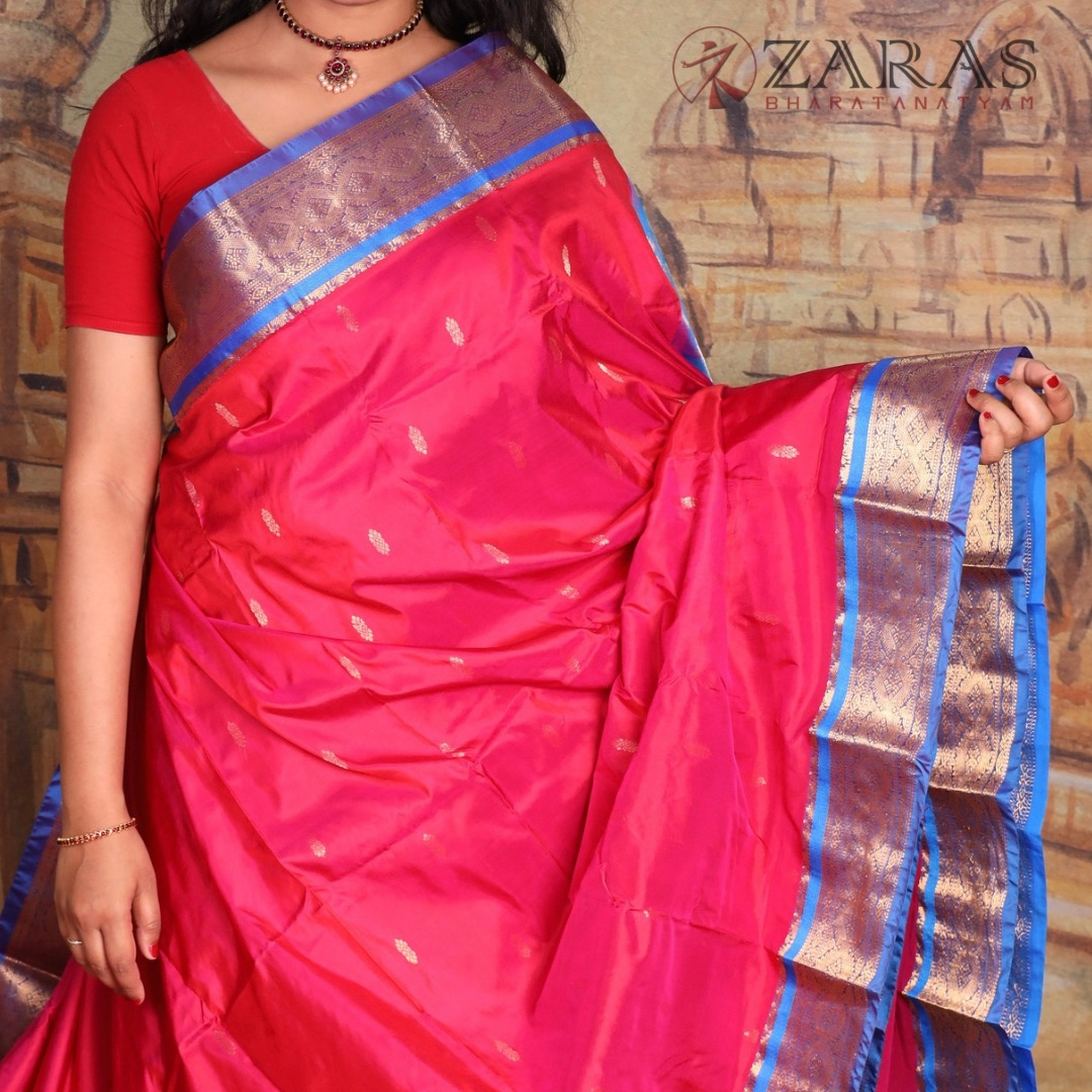 Dharmavaram Pure Pattu (Silk) Saree + Costume Stitching Readymade (Pink with L Blue)