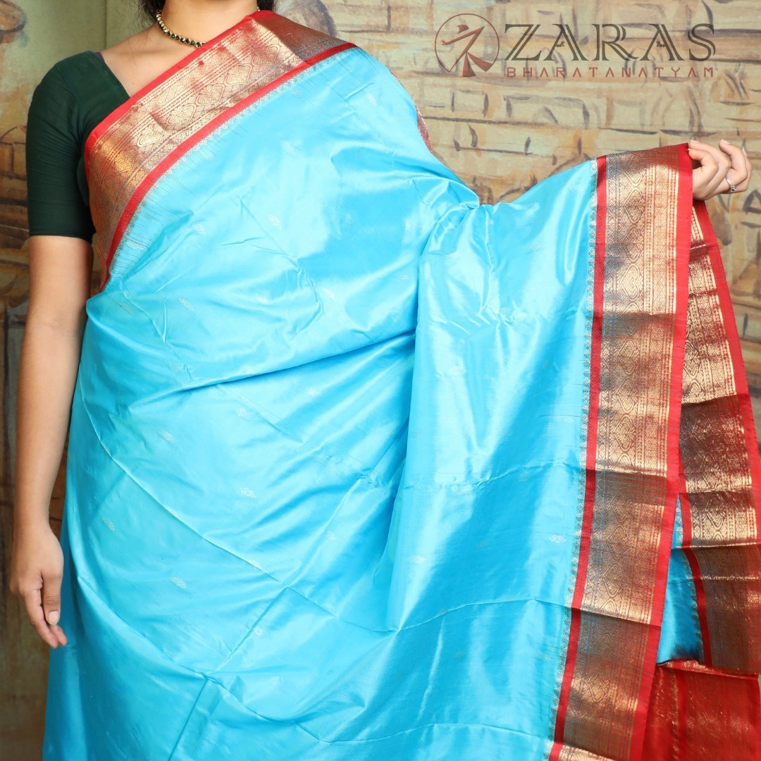 Dharmavaram Pure Pattu (Silk) Saree + Costume Stitching Readymade (L Blue with Red)