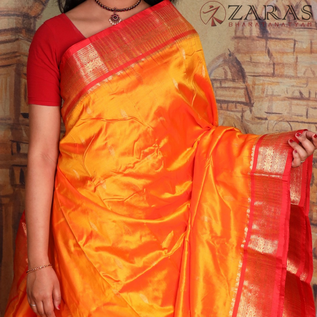 Dharmavaram Pure Pattu (Silk) Saree + Costume Stitching Readymade (Mustard Orange with Red)