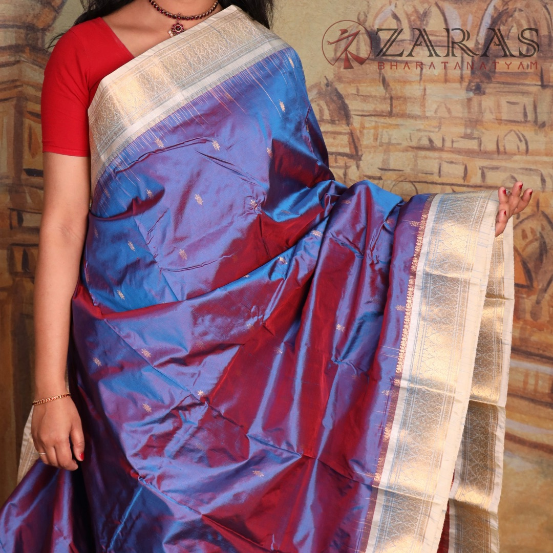 Dharmavaram Pure Pattu (Silk) Saree + Costume Stitching Readymade (Brinjal Purple with Half White)