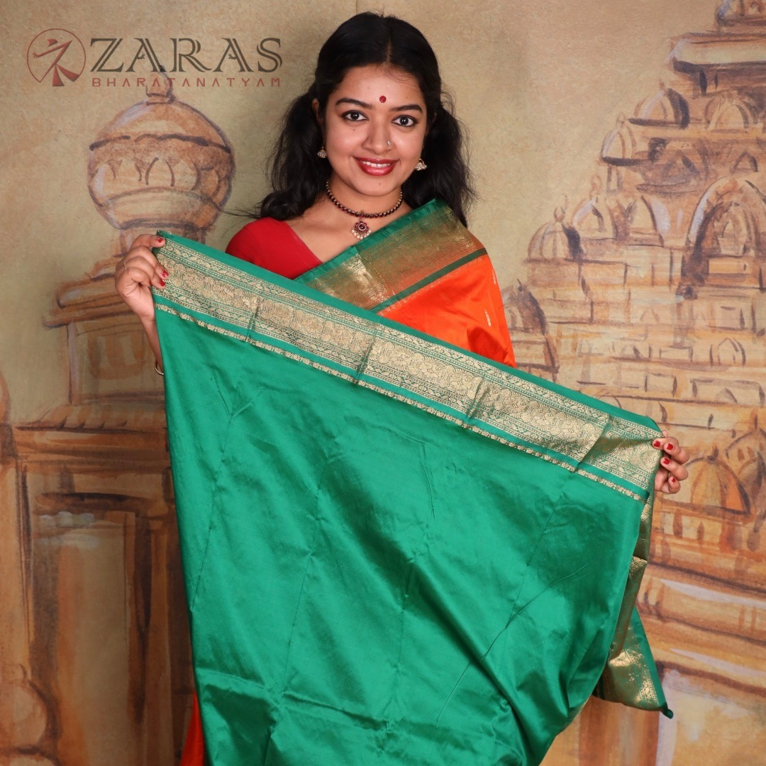 Dharmavaram Pure Pattu (Silk) Saree + Costume Stitching Readymade (Orange with Green )
