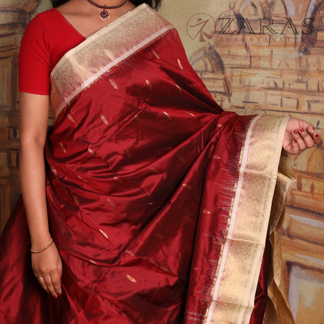 Dharmavaram Pure Pattu (Silk) Saree + Costume Stitching Readymade (Maroon with Half White)