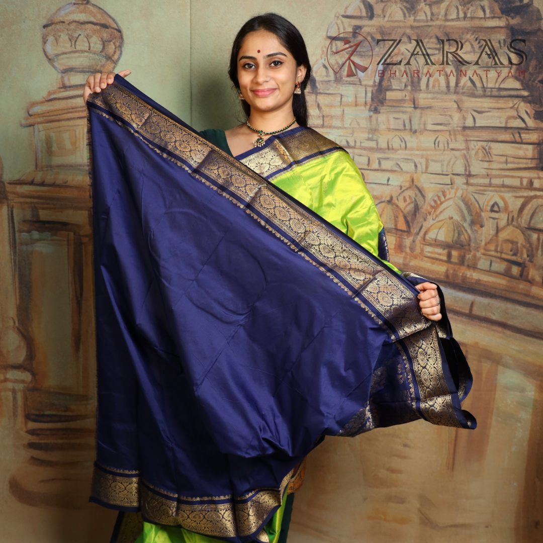 Dharmavaram Pure Pattu (Silk) Saree + Costume Stitching Readymade (Li Green with D Blue)