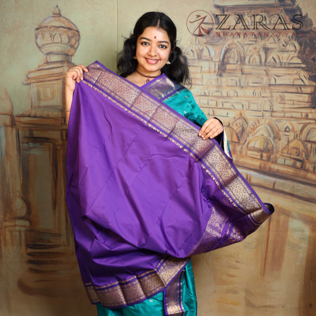Dharmavaram Pure Pattu (Silk) Saree + Costume Stitching Readymade (Peacock Green with V Blue)