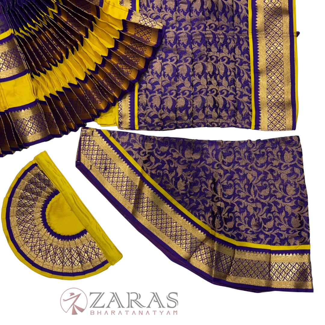 Bharatanatyam Dance Readymade Costume - Yellow with Violet Brocade