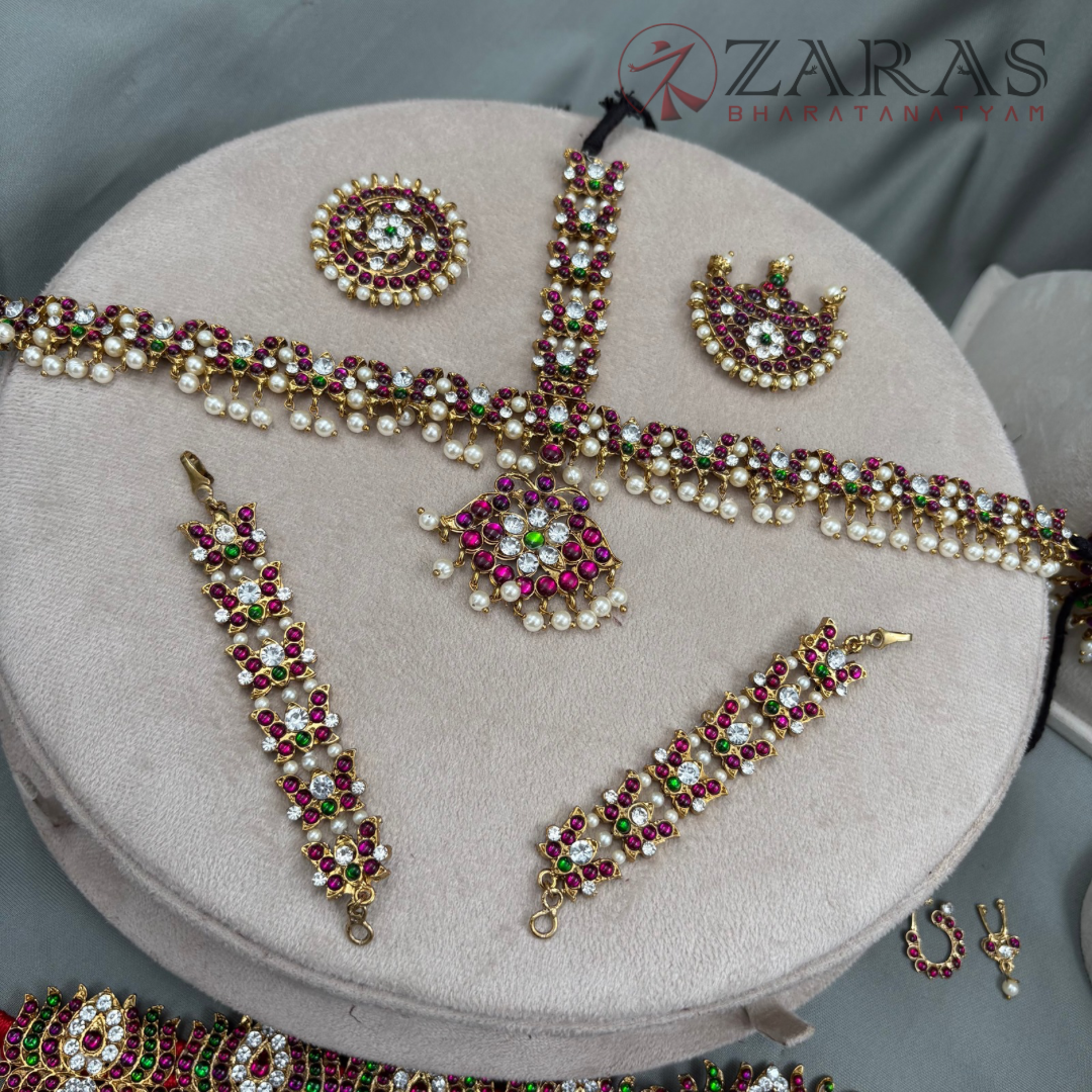 Bharatanatyam Dance Jewellery Alankara Full set - Lotus Design PG Kemp CS