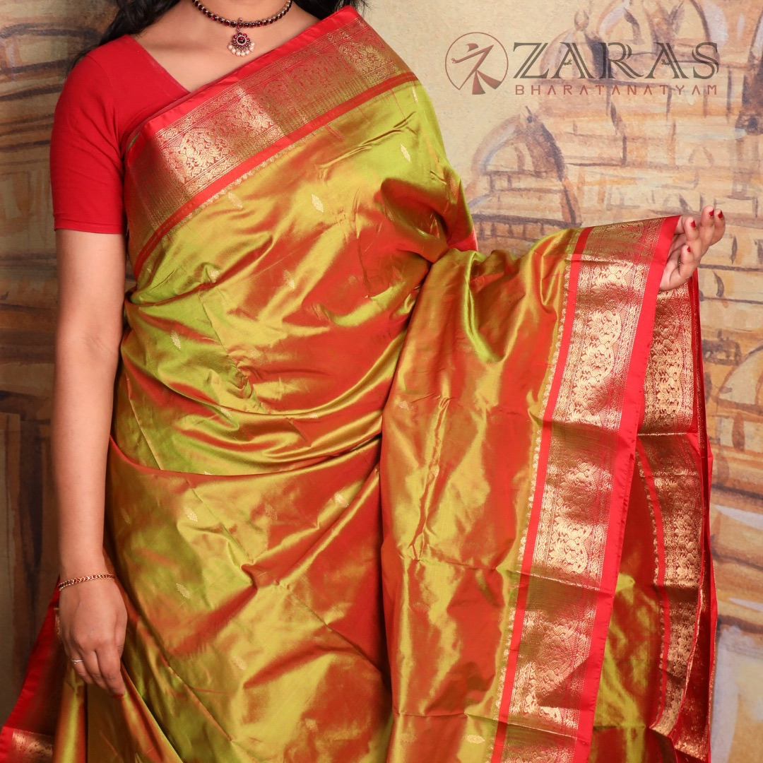 Dharmavaram Pure Pattu (Silk) Saree + Costume Stitching Readymade (D Mehndi Green with Red)
