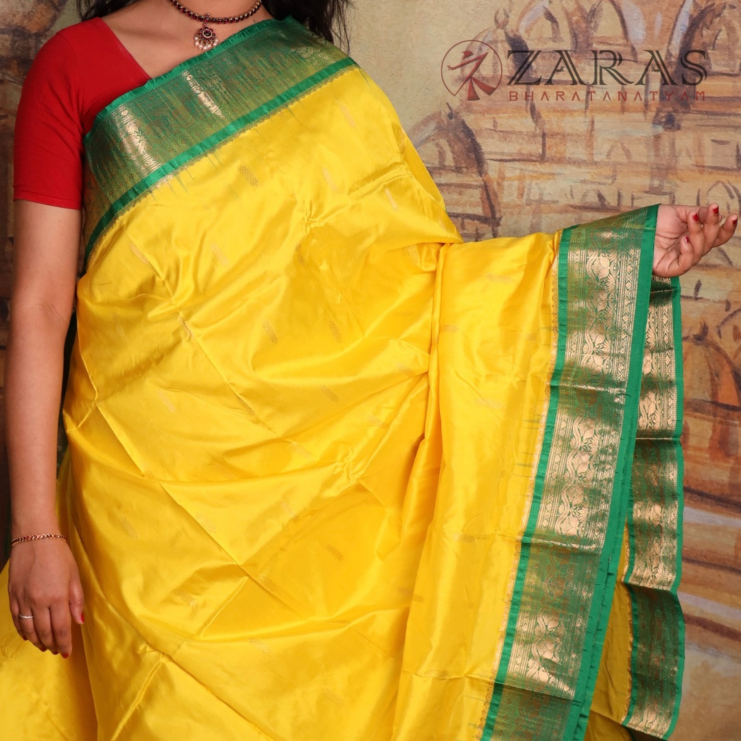 Dharmavaram Pure Pattu (Silk) Saree + Costume Stitching Readymade (L Yellow with Green)
