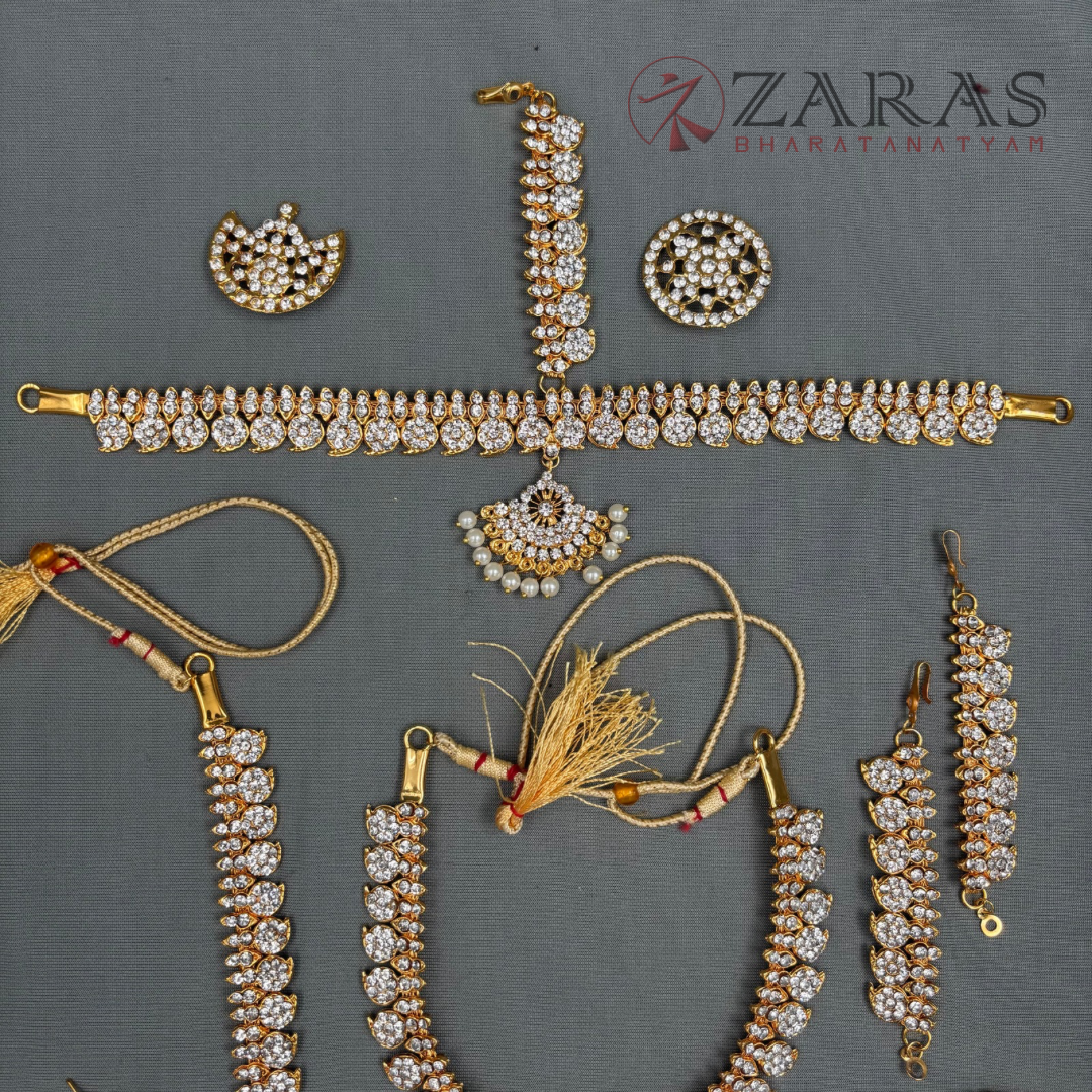 Bharatanatyam Dance Jewellery - Manga Full Set White Stone (2mm) image 5