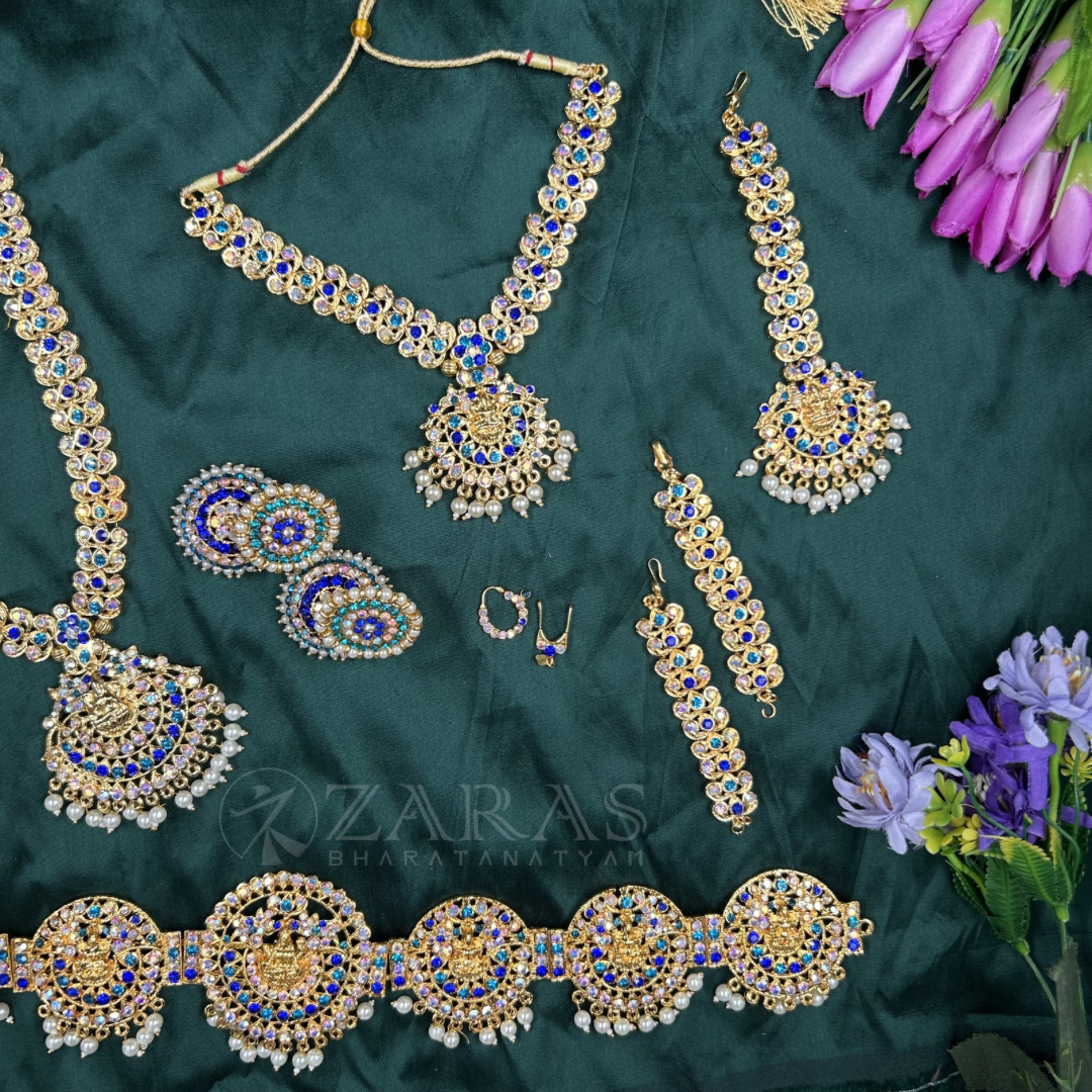 Bharatanatyam Dance Jewellery Full set - Mee Design D Blue Stone image 3