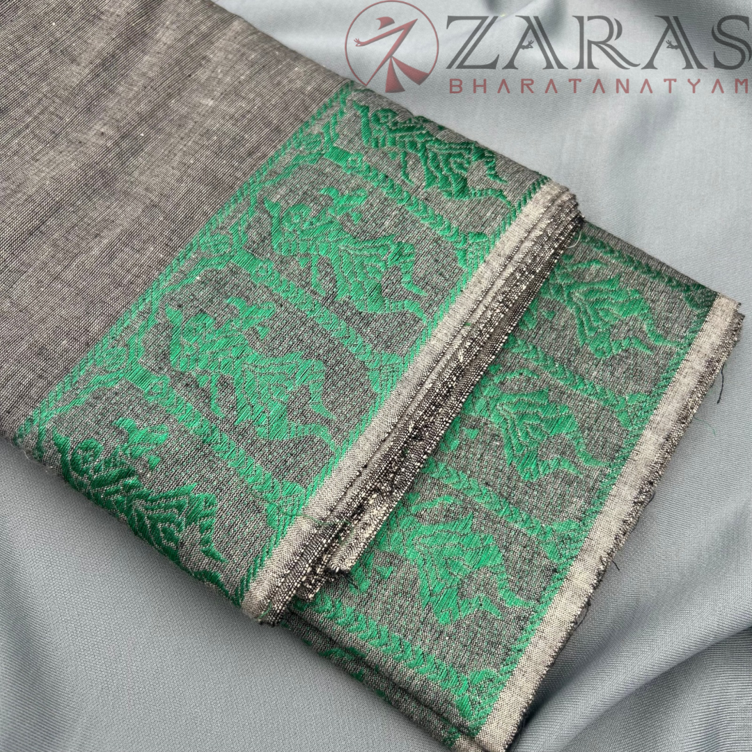 Bharatanatyam Dance Practice Saree - Grey with Green Doll Border image 1
