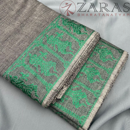 Bharatanatyam Dance Practice Saree - Grey with Green Doll Border image 1