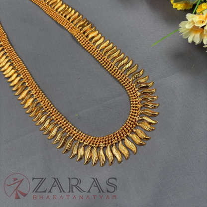 Bharatanatyam Dance Jewellery Haaram - Gold Leaf RG Kemp Maalai / Long image 2