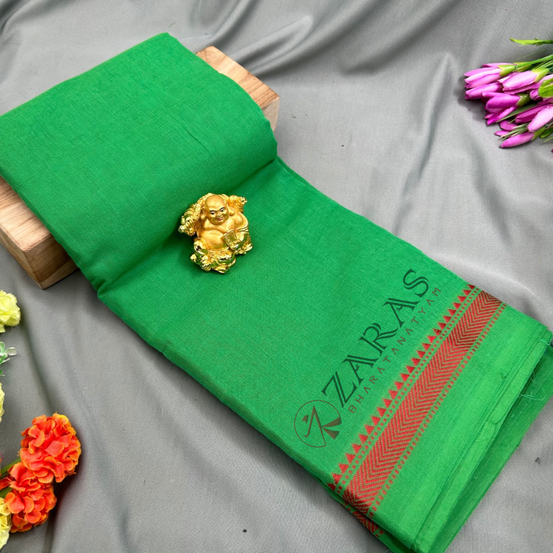 Bharatanatyam Dance Practice Saree - Green with Red S Temple Border (6mtr) image 0
