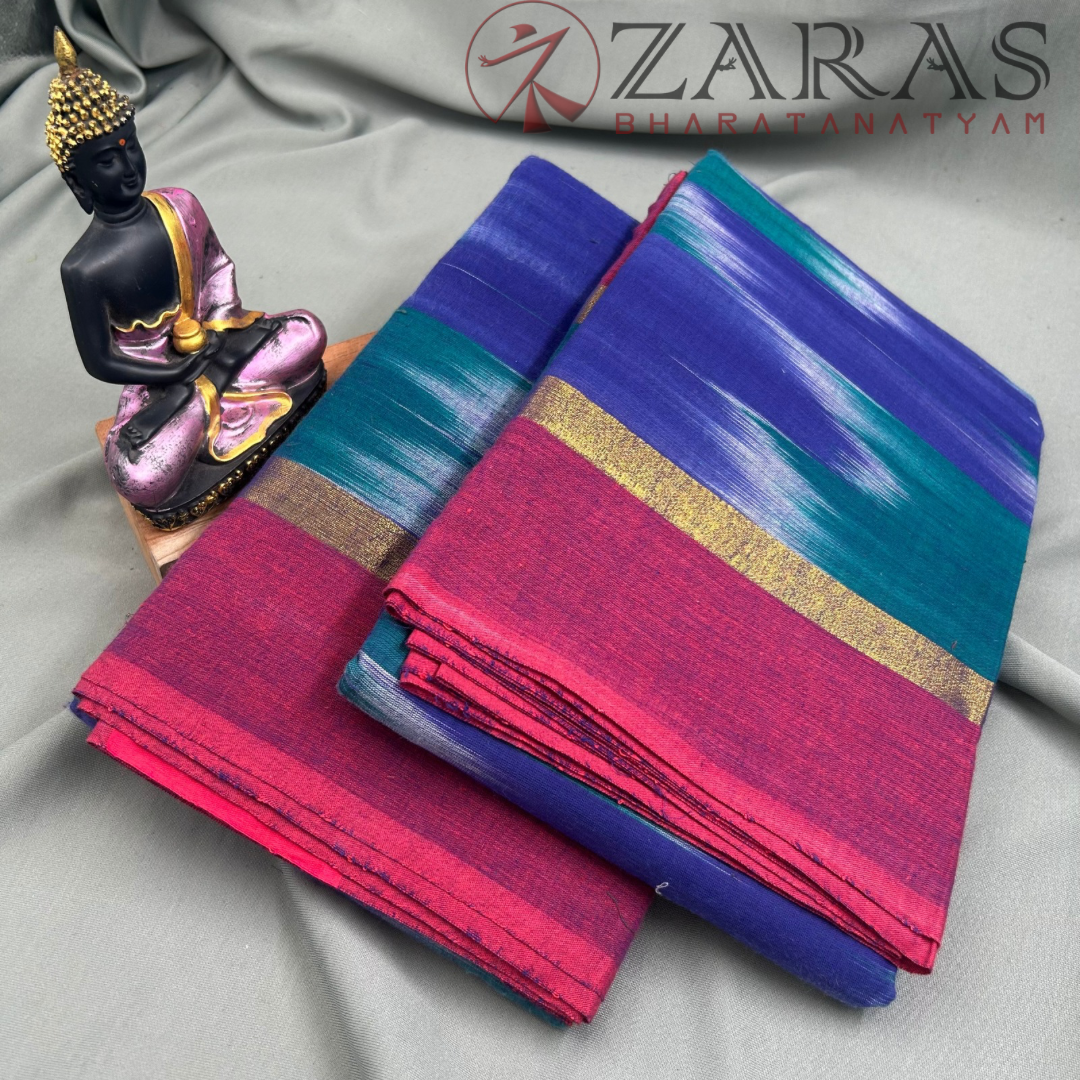 Bharatanatyam Dance Practice Saree - Blue Mix Pink Ikkat Border image 1