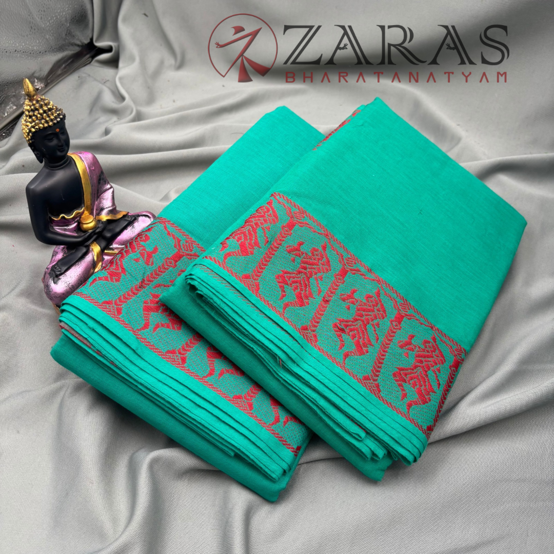 Bharatanatyam Dance Practice Saree - Cyan Green Red Doll Border image 2