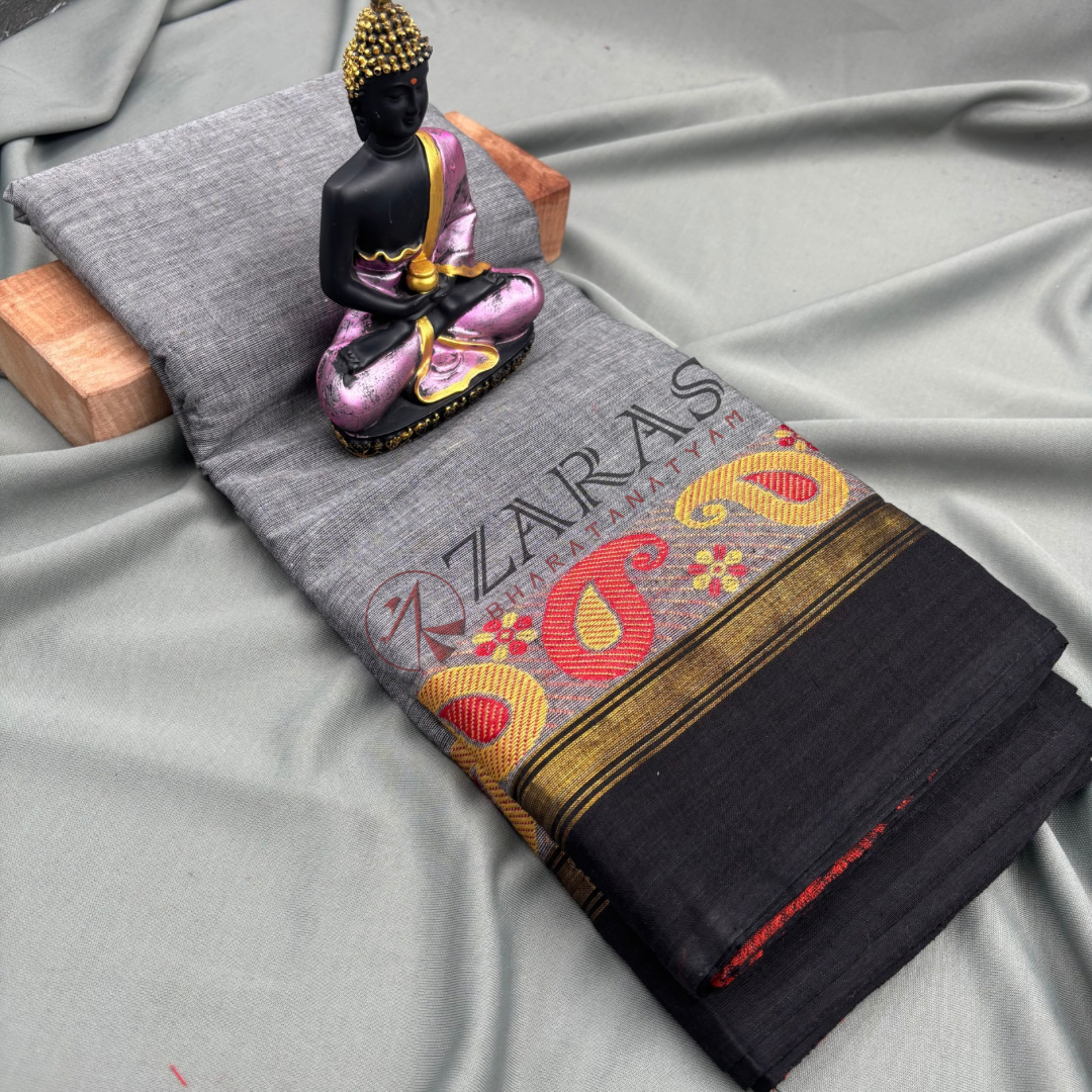 Bharatanatyam Dance Practice Saree - Grey Black Manga Border image 1
