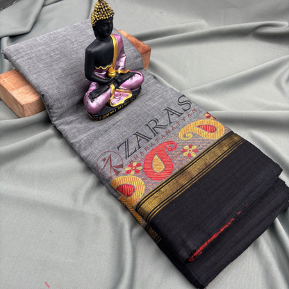 Bharatanatyam Dance Practice Saree - Grey Black Manga Border image 1