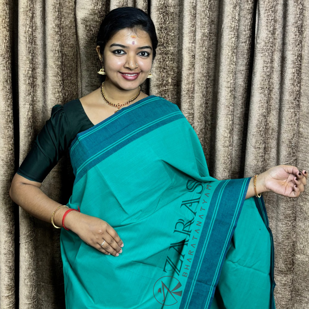 Bharatanatyam Dance Practice Saree - C Green With Blue Plain Border image 0