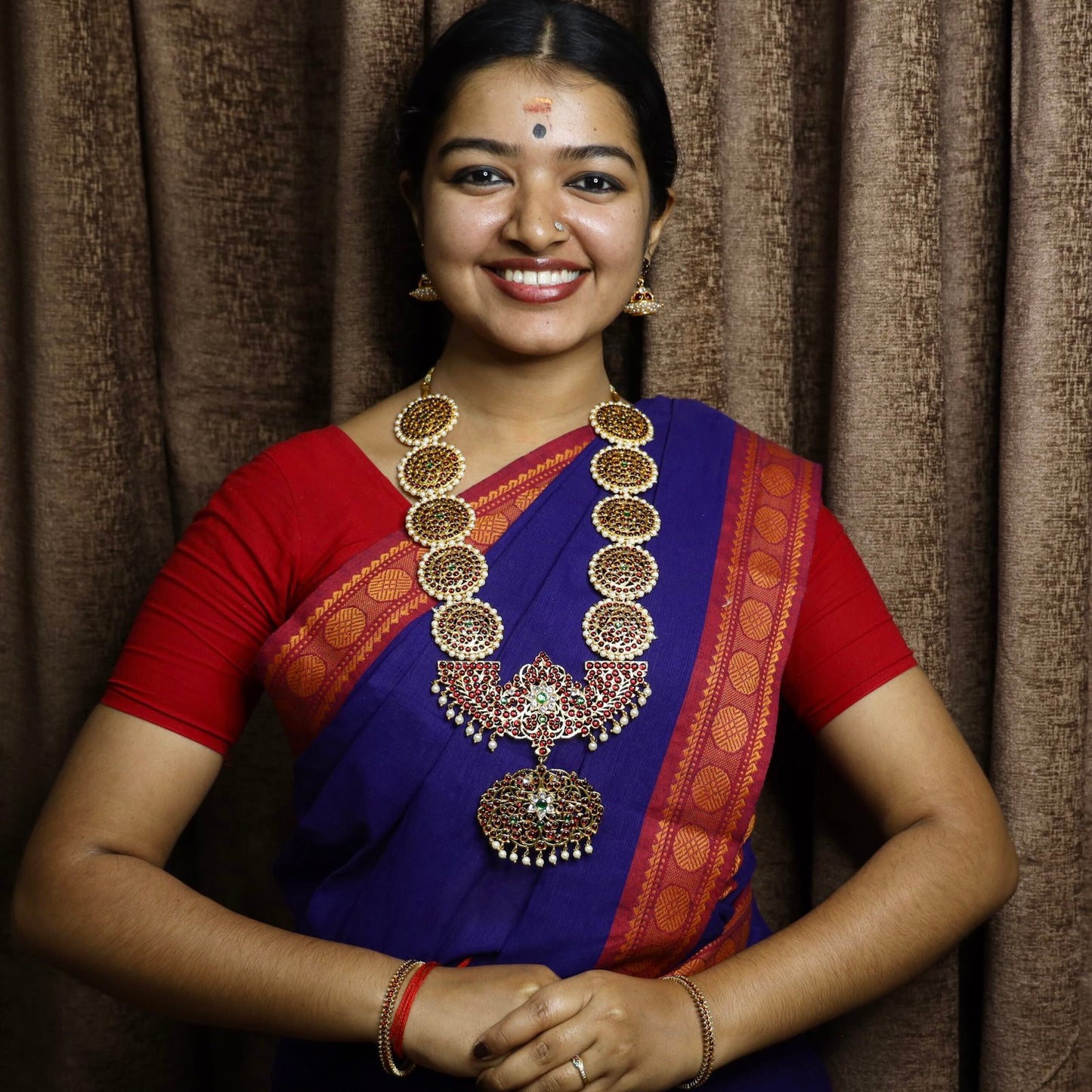 Bharatanatyam Dance Jewellery - 5 Round with Pea Pearls RG Kemp Haaram image 1