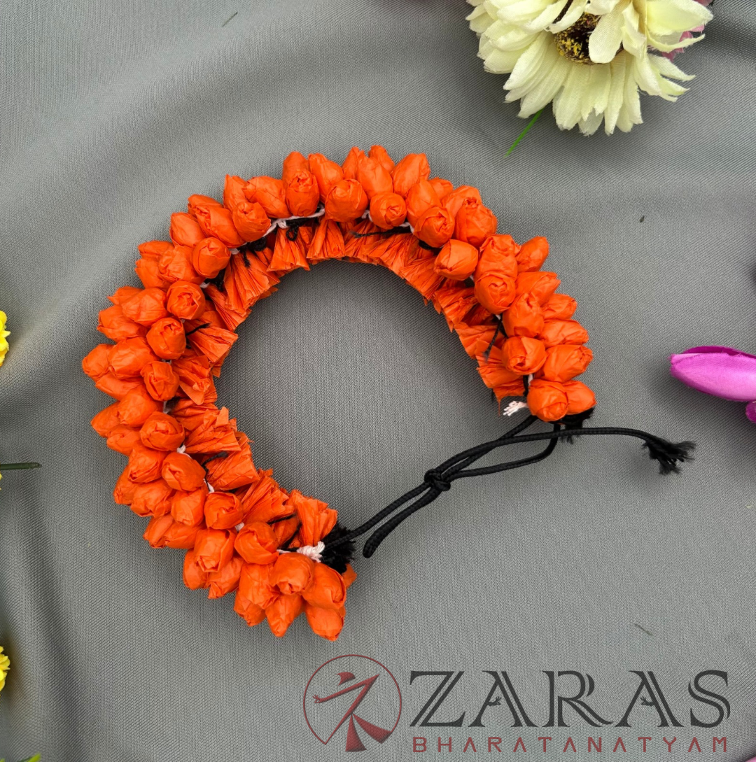 Bharatanatyam Dance Paper Flower - Full Orange Individual Muttu Paper Flower (5 Line) image 0