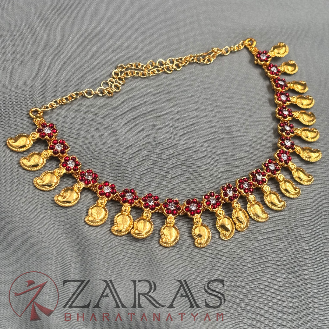 Bharatanatyam Dance Jewellery - Necklace Manga Gold Design CS Red Kemp SA image 3