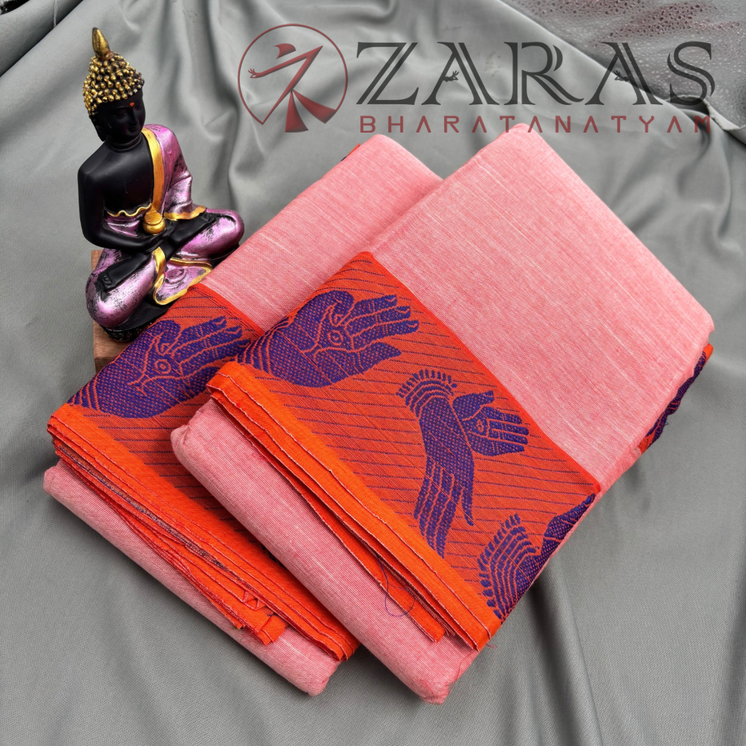 Bharatanatyam Dance Practice Saree - Orange Mix with Blue Mudra Border image 2