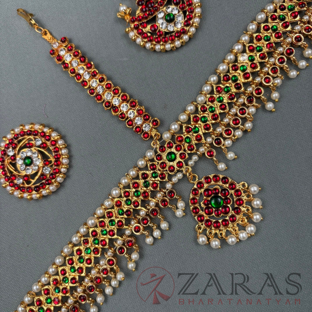 Bharatanatyam Dance Jewellery - Headset Round V RG Kemp Beads CS image 2