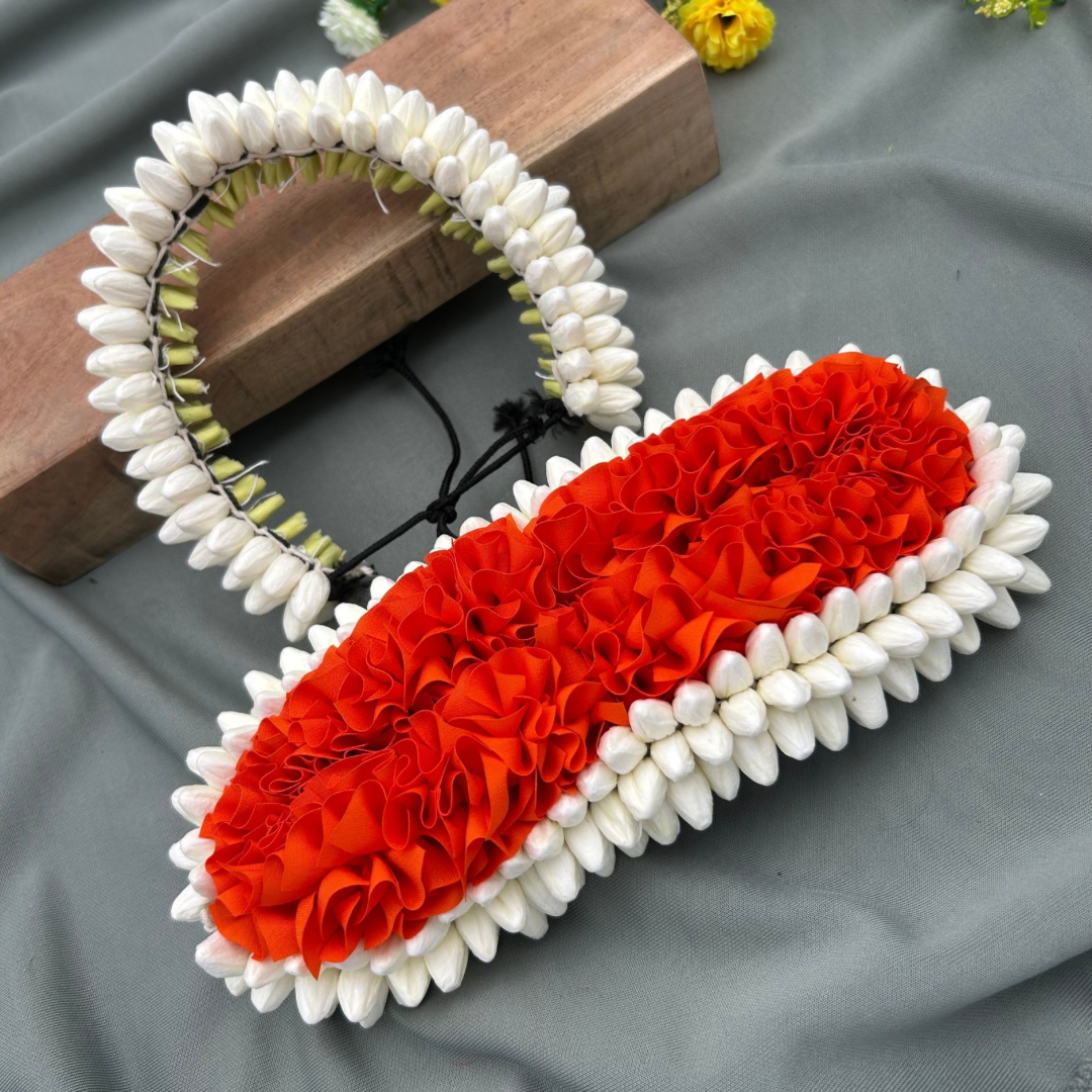 Bharatanatyam Dance Flower - White & Orange Mixed Pattai & Single ( SPL) Looks Like Original Jasmine image 2
