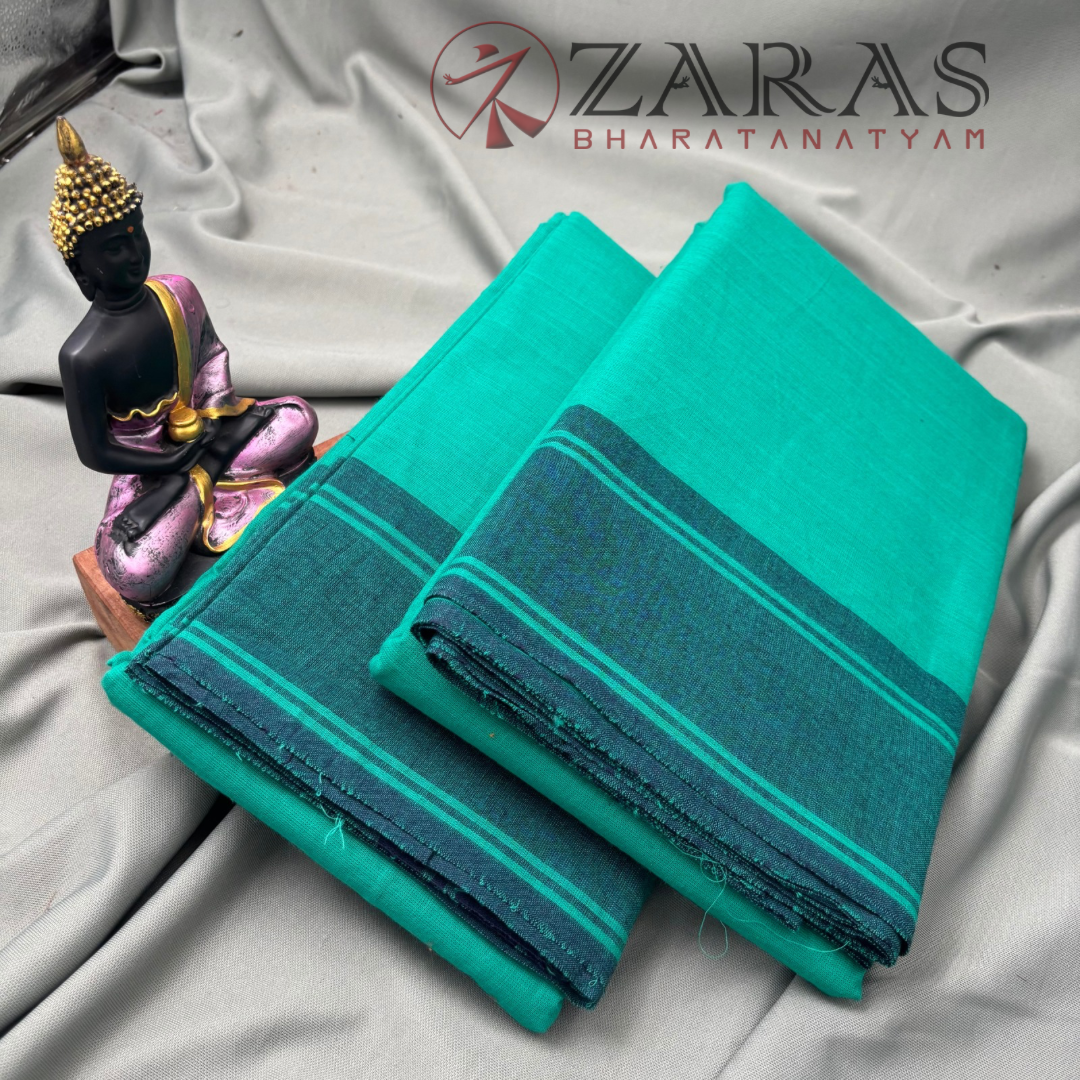 Bharatanatyam Dance Practice Saree - C Green With Blue Plain Border image 2