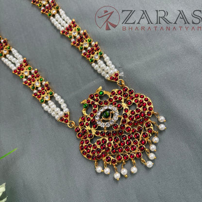 Bharatanatyam Dance Jewellery - Peacock Beads Lotus RG Kemp Maalai / Haaram image 2