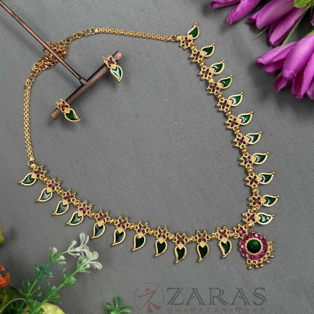 Bharatanatyam Dance Jewellery - Haaram S Manga Enamal Design With Kammal image 0