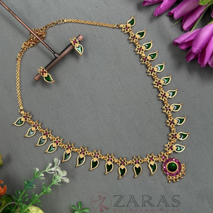 Bharatanatyam Dance Jewellery - Haaram S Manga Enamal Design With Kammal image 0