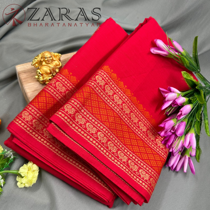 Bharatanatyam Dance Practice Saree - Red with Gold Peacock Border (6mtr) image 1
