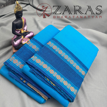 Bharatanatyam Dance Practice Saree - L Blue with Blue Double Flower Border image 2