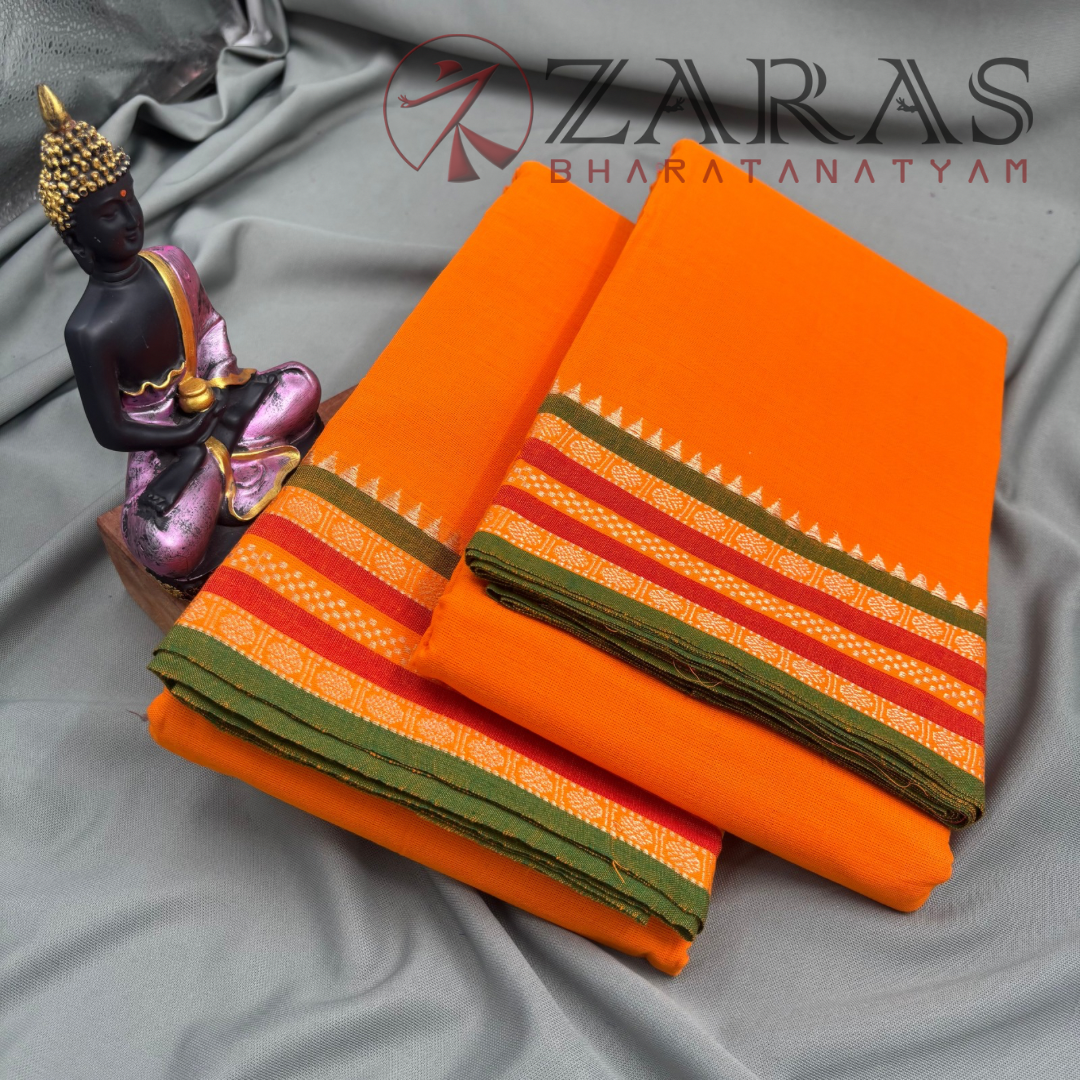 Bharatanatyam Dance Practice Saree - M Yellow with Green Double Coin Border image 2