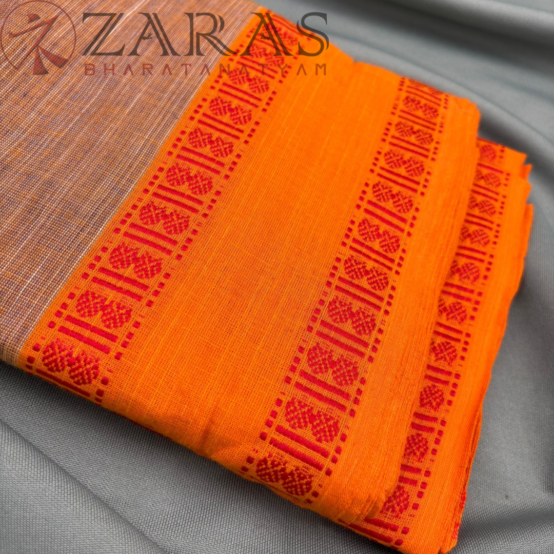 Bharatanatyam Dance Practice Saree - Sandal Red Double Coin Border image 1