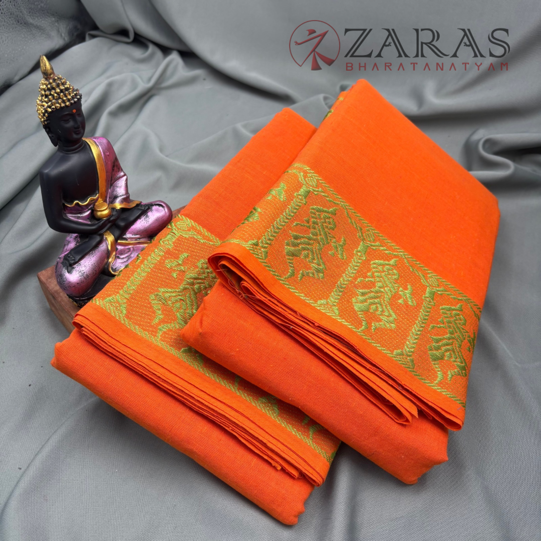 Bharatanatyam Dance Practice Saree - L Orange L Green Doll Border image 2