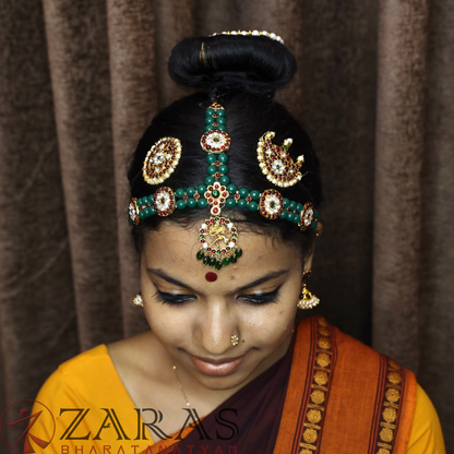 Bharatanatyam Dance Jewellery - Headset Nadaraj Pendent Green Pearls Kemp image 1