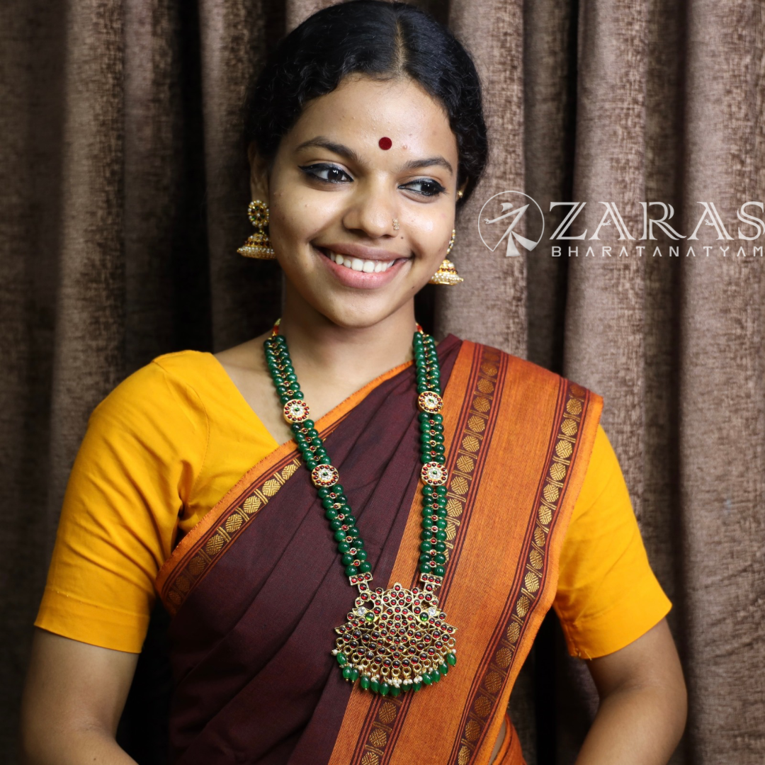 Bharatanatyam Dance Jewellery - Green Pe 2L Kemp Haaram Padak image 1