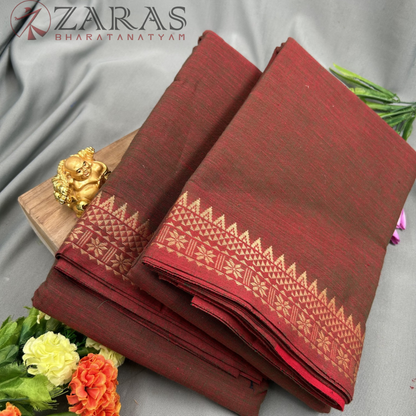 Bharatanatyam Dance Practice Saree - Double Shade Maroon with Gold Gopuram Border (6mtr) image 1