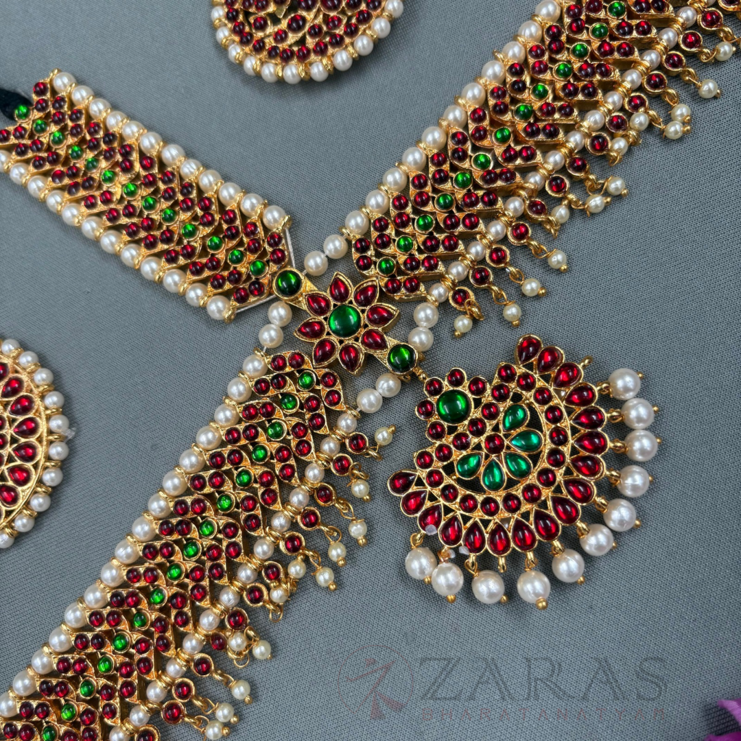 Bharatanatyam Dance Jewellery - Headset S Leaf RG Kemp Beads CS image 2