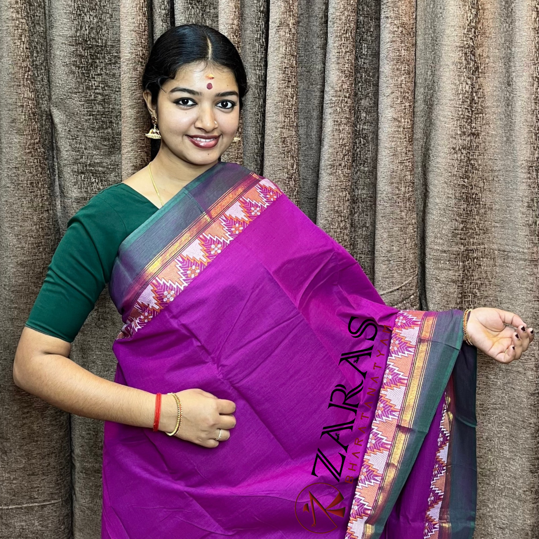 Bharatanatyam Dance Practice Saree - Violet Green Temple Border image 0
