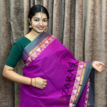 Bharatanatyam Dance Practice Saree - Violet Green Temple Border image 0