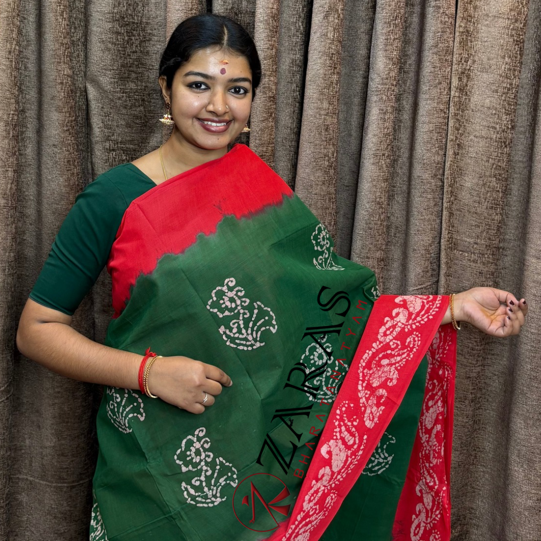 Bharatanatyam Dance Practice Saree - D Green with Red Bandini Saree image 0