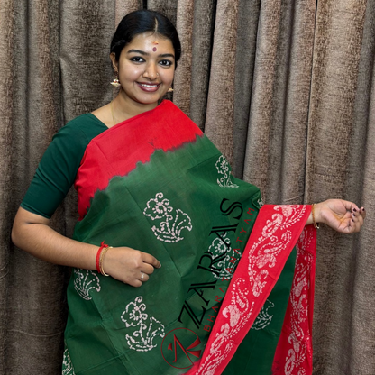 Bharatanatyam Dance Practice Saree - D Green with Red Bandini Saree image 0